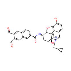 O=Cc1cc2ccc(C(=O)N[C@@H]3CC[C@@]4(O)[C@H]5Cc6ccc(O)c7c6[C@@]4(CCN5CC4CC4)[C@H]3O7)cc2cc1C=O ZINC000026732269