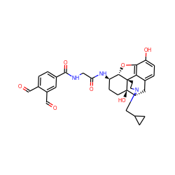 O=Cc1ccc(C(=O)NCC(=O)N[C@@H]2CC[C@@]3(O)[C@H]4Cc5ccc(O)c6c5[C@@]3(CCN4CC3CC3)[C@H]2O6)cc1C=O ZINC000026505340