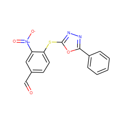 O=Cc1ccc(Sc2nnc(-c3ccccc3)o2)c([N+](=O)[O-])c1 ZINC000002858222