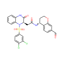 O=Cc1ccc2c(c1)OCC[C@H]2NC(=O)C[C@@H]1C(=O)Nc2ccccc2N1S(=O)(=O)c1ccc(Cl)c(Cl)c1 ZINC000049888656