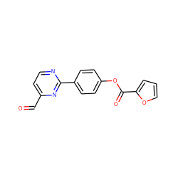 O=Cc1ccnc(-c2ccc(OC(=O)c3ccco3)cc2)n1 ZINC000001406387