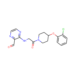 O=Cc1nccnc1NCC(=O)N1CCC(Oc2ccccc2Cl)CC1 ZINC000052988097