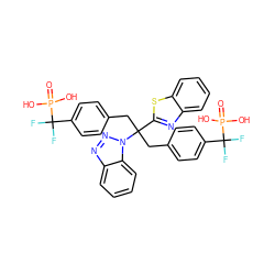 O=P(O)(O)C(F)(F)c1ccc(CC(Cc2ccc(C(F)(F)P(=O)(O)O)cc2)(c2nc3ccccc3s2)n2nnc3ccccc32)cc1 ZINC000025993069