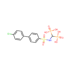 O=P(O)(O)C(NS(=O)(=O)c1ccc(-c2ccc(Cl)cc2)cc1)P(=O)(O)O ZINC000169351264