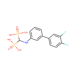 O=P(O)(O)C(Nc1cccc(-c2ccc(F)c(F)c2)c1)P(=O)(O)O ZINC000013673766