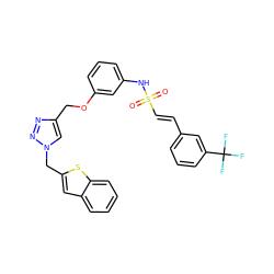 O=S(=O)(/C=C/c1cccc(C(F)(F)F)c1)Nc1cccc(OCc2cn(Cc3cc4ccccc4s3)nn2)c1 ZINC000072180526