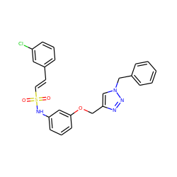 O=S(=O)(/C=C/c1cccc(Cl)c1)Nc1cccc(OCc2cn(Cc3ccccc3)nn2)c1 ZINC000072183058