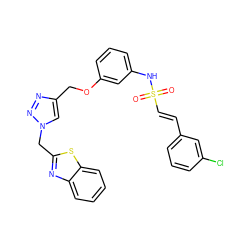 O=S(=O)(/C=C/c1cccc(Cl)c1)Nc1cccc(OCc2cn(Cc3nc4ccccc4s3)nn2)c1 ZINC000072182788