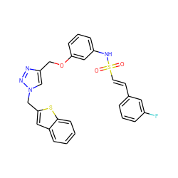 O=S(=O)(/C=C/c1cccc(F)c1)Nc1cccc(OCc2cn(Cc3cc4ccccc4s3)nn2)c1 ZINC000072180395