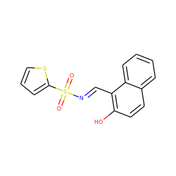 O=S(=O)(/N=C/c1c(O)ccc2ccccc12)c1cccs1 ZINC000100766163