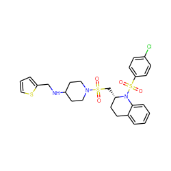 O=S(=O)(C[C@H]1CCc2ccccc2N1S(=O)(=O)c1ccc(Cl)cc1)N1CCC(NCc2cccs2)CC1 ZINC000049694745