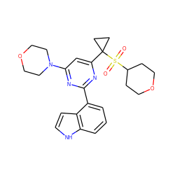 O=S(=O)(C1CCOCC1)C1(c2cc(N3CCOCC3)nc(-c3cccc4[nH]ccc34)n2)CC1 ZINC000095583303