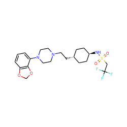 O=S(=O)(CC(F)(F)F)N[C@H]1CC[C@H](CCN2CCN(c3cccc4c3OCO4)CC2)CC1 ZINC000261095792