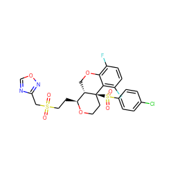 O=S(=O)(CC[C@@H]1OCC[C@@]2(S(=O)(=O)c3ccc(Cl)cc3)c3c(F)ccc(F)c3OC[C@@H]12)Cc1ncon1 ZINC000206592144