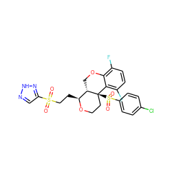 O=S(=O)(CC[C@@H]1OCC[C@@]2(S(=O)(=O)c3ccc(Cl)cc3)c3c(F)ccc(F)c3OC[C@@H]12)c1cn[nH]n1 ZINC000095594158