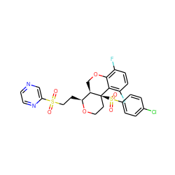 O=S(=O)(CC[C@@H]1OCC[C@@]2(S(=O)(=O)c3ccc(Cl)cc3)c3c(F)ccc(F)c3OC[C@H]12)c1cnccn1 ZINC000148596962