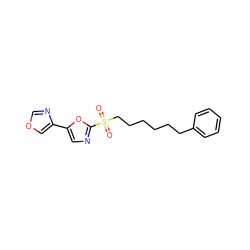 O=S(=O)(CCCCCCc1ccccc1)c1ncc(-c2cocn2)o1 ZINC000028348121