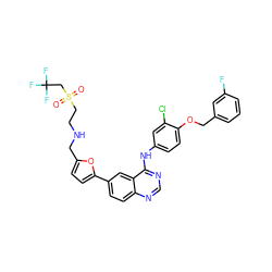 O=S(=O)(CCNCc1ccc(-c2ccc3ncnc(Nc4ccc(OCc5cccc(F)c5)c(Cl)c4)c3c2)o1)CC(F)(F)F ZINC000068251026