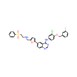 O=S(=O)(CCNCc1ccc(-c2ccc3ncnc(Nc4ccc(OCc5cccc(F)c5)c(Cl)c4)c3c2)o1)c1ccccc1 ZINC000042201859