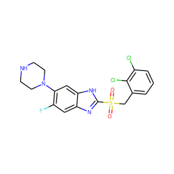 O=S(=O)(Cc1cccc(Cl)c1Cl)c1nc2cc(F)c(N3CCNCC3)cc2[nH]1 ZINC000029050429