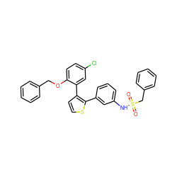 O=S(=O)(Cc1ccccc1)Nc1cccc(-c2sccc2-c2cc(Cl)ccc2OCc2ccccc2)c1 ZINC000028361582