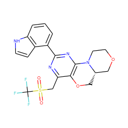 O=S(=O)(Cc1nc(-c2cccc3[nH]ccc23)nc2c1OC[C@H]1COCCN21)C(F)(F)F ZINC000218164686