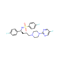 O=S(=O)(N[C@@H](CCCN1CCN(c2ncc(F)cn2)CC1)c1ccc(F)cc1)c1ccc(F)cc1 ZINC000003784026