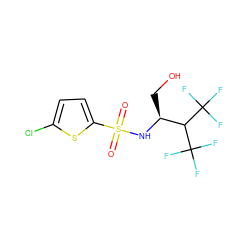 O=S(=O)(N[C@@H](CO)C(C(F)(F)F)C(F)(F)F)c1ccc(Cl)s1 ZINC000040979644