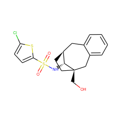 O=S(=O)(N[C@@H]1[C@H]2CC[C@@]1(CO)Cc1ccccc1C2)c1ccc(Cl)s1 ZINC000101164214