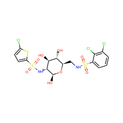 O=S(=O)(N[C@H]1[C@H](O)O[C@H](CNS(=O)(=O)c2cccc(Cl)c2Cl)[C@@H](O)[C@@H]1O)c1ccc(Cl)s1 ZINC000653878478