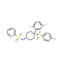 O=S(=O)(N[C@H]1CC[C@@](c2cc(F)ccc2F)(S(=O)(=O)c2ccc(Cl)cc2)CC1)c1ccccn1 ZINC000100061189