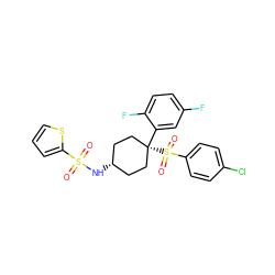 O=S(=O)(N[C@H]1CC[C@@](c2cc(F)ccc2F)(S(=O)(=O)c2ccc(Cl)cc2)CC1)c1cccs1 ZINC000100420063