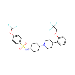 O=S(=O)(N[C@H]1CC[C@@H](N2CCC(c3ccccc3OCC(F)(F)F)CC2)CC1)c1ccc(OC(F)F)cc1 ZINC000101132092