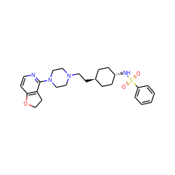 O=S(=O)(N[C@H]1CC[C@H](CCN2CCN(c3nccc4c3CCO4)CC2)CC1)c1ccccc1 ZINC000261134949