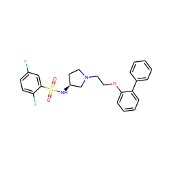 O=S(=O)(N[C@H]1CCN(CCOc2ccccc2-c2ccccc2)C1)c1cc(F)ccc1F ZINC000095572057