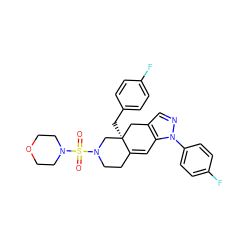 O=S(=O)(N1CCOCC1)N1CCC2=Cc3c(cnn3-c3ccc(F)cc3)C[C@]2(Cc2ccc(F)cc2)C1 ZINC000029128281