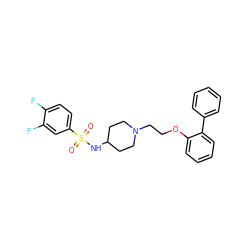 O=S(=O)(NC1CCN(CCOc2ccccc2-c2ccccc2)CC1)c1ccc(F)c(F)c1 ZINC000095572632