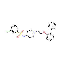 O=S(=O)(NC1CCN(CCOc2ccccc2-c2ccccc2)CC1)c1cccc(Cl)c1 ZINC000653792993