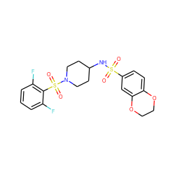 O=S(=O)(NC1CCN(S(=O)(=O)c2c(F)cccc2F)CC1)c1ccc2c(c1)OCCO2 ZINC000036380419