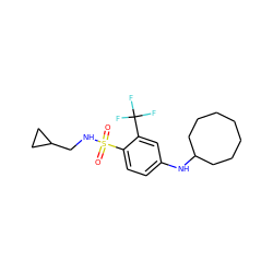 O=S(=O)(NCC1CC1)c1ccc(NC2CCCCCCC2)cc1C(F)(F)F ZINC000143529852