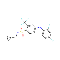 O=S(=O)(NCC1CC1)c1ccc(Nc2ccc(F)cc2F)cc1C(F)(F)F ZINC000145084939