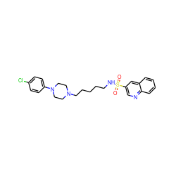 O=S(=O)(NCCCCCN1CCN(c2ccc(Cl)cc2)CC1)c1cnc2ccccc2c1 ZINC000073280998