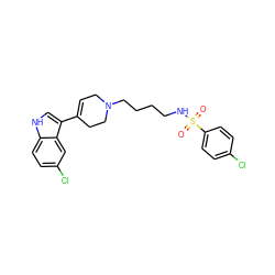 O=S(=O)(NCCCCN1CC=C(c2c[nH]c3ccc(Cl)cc23)CC1)c1ccc(Cl)cc1 ZINC000114599250