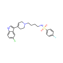 O=S(=O)(NCCCCN1CC=C(c2c[nH]c3ccc(Cl)cc23)CC1)c1ccc(F)cc1 ZINC000114600056