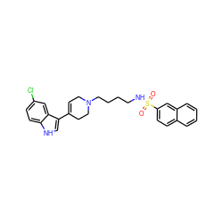 O=S(=O)(NCCCCN1CC=C(c2c[nH]c3ccc(Cl)cc23)CC1)c1ccc2ccccc2c1 ZINC000114611758