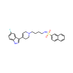 O=S(=O)(NCCCCN1CC=C(c2c[nH]c3ccc(F)cc23)CC1)c1ccc2ccccc2c1 ZINC000114602955