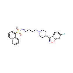 O=S(=O)(NCCCCN1CCC(c2noc3cc(F)ccc23)CC1)c1cccc2ccccc12 ZINC000114600087