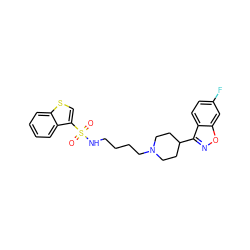 O=S(=O)(NCCCCN1CCC(c2noc3cc(F)ccc23)CC1)c1csc2ccccc12 ZINC000114601203