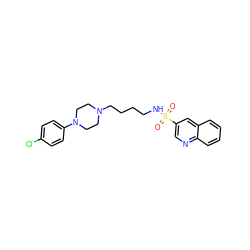 O=S(=O)(NCCCCN1CCN(c2ccc(Cl)cc2)CC1)c1cnc2ccccc2c1 ZINC000073278774