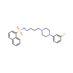 O=S(=O)(NCCCCN1CCN(c2cccc(Cl)c2)CC1)c1cccc2ccccc12 ZINC000073281000